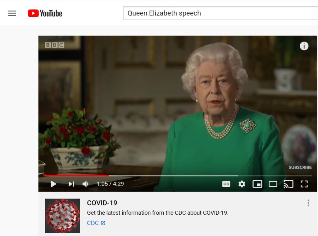 The Queen's COVID-19 message on YouTube