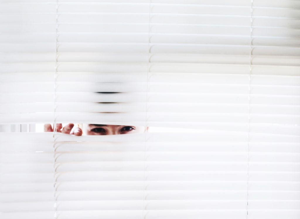 Someone getting a sneak peek through window blinds