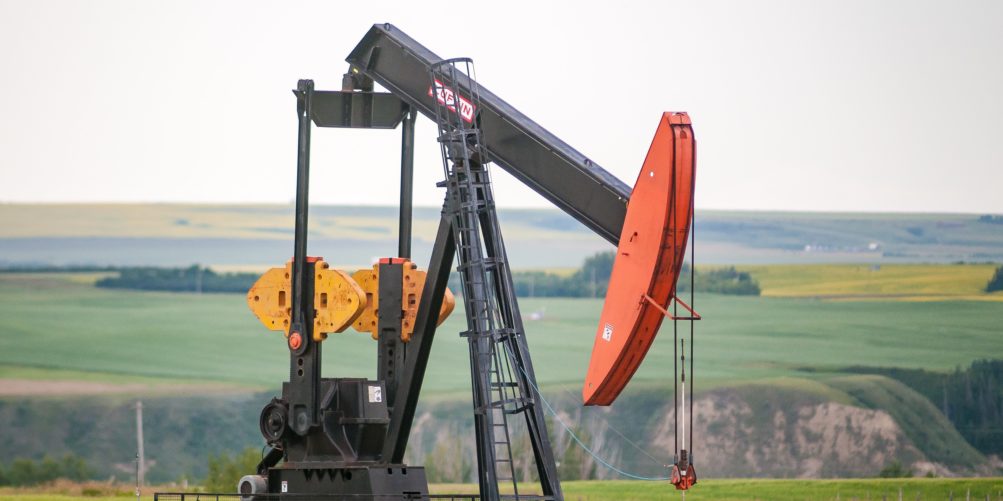 An oil rig pumps oil